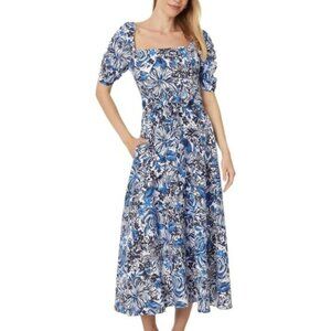 Lilly Pulitzer Blue & White Floral Backless Maxi Dress